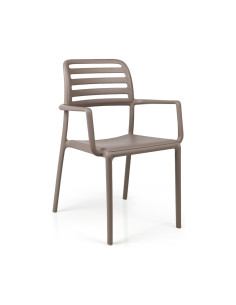Fauteuil en résine COSTA taupe assise pleine et dossier ajouré