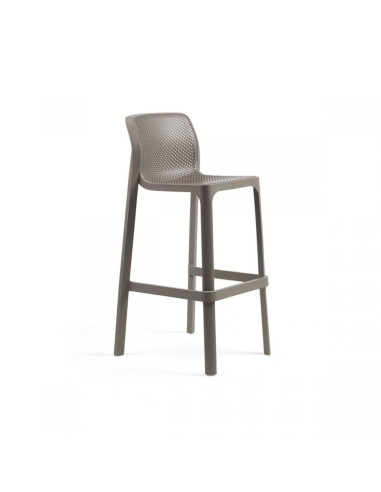 Chaise haute en résine NET taupe renforcé fibre de verre assise et dossier ajourés