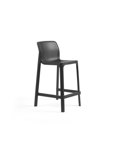 Chaise haute mini en résine NET anthracite renforcé fibre de verre assise et dossier ajourés