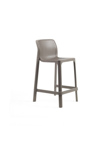 Chaise haute mini en résine NET taupe renforcé fibre de verre assise et dossier ajourés