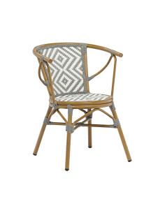 Bridge en aluminium rotin MOSLEY assise et dossier tressage wicker bicolore white / dove grey