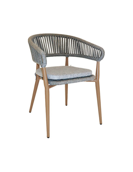 Fauteuil en aluminium naturel NORDIC tressage rope dark grey coussin d'assise