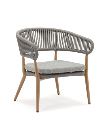 Fauteuil bas en aluminium naturel NORDIC tressage rope dark grey coussin d'assise