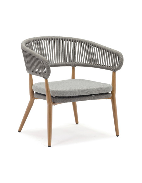 Fauteuil bas en aluminium naturel NORDIC tressage rope dark grey coussin d'assise