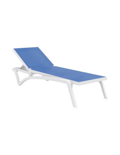 Bain de soleil en résine Pacific blanc/bleu inclinable avec roulettes toile synthétique