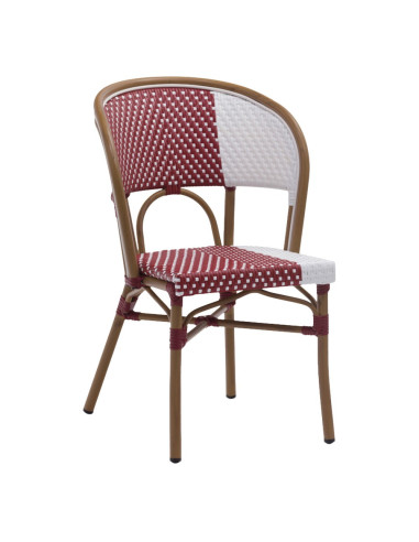 Bridge en aluminium rotin VINCENNES assise et dossier tressage wicker bicolore bordeaux blanc