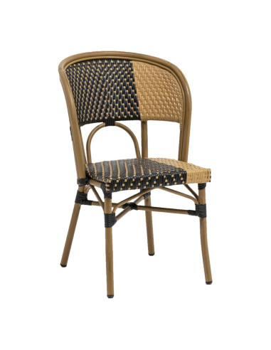 Bridge en aluminium rotin VINCENNES assise et dossier tressage wicker bicolore camel noir