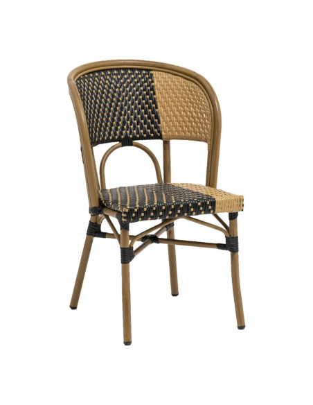 Bridge en aluminium rotin VINCENNES assise et dossier tressage wicker bicolore camel noir