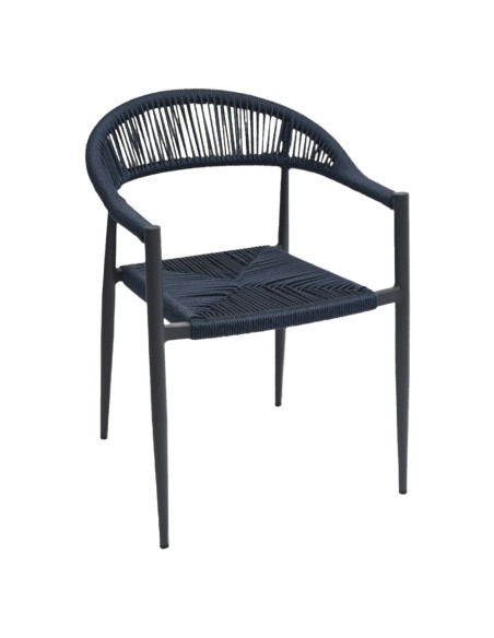 Fauteuil en aluminium gris SANTANA tressage wicker bleu marine