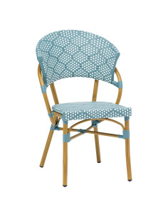 Chaise en aluminium brown MOLENE tressage wicker bicolore white bleu gris
