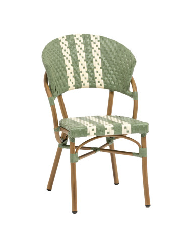 Chaise en aluminium brown MOLENE tressage wicker bicolore white dove green