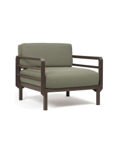 Fauteuil en résine MAXIMO 2 accoudoirs renforcé fibre de verre avec coussin - Structure couleur Terra, coussin Timo