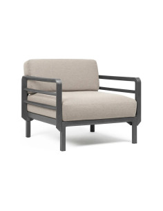 Fauteuil en résine MAXIMO 2 accoudoirs renforcé fibre de verre avec coussin - Structure couleur Terra, coussin Timo 2