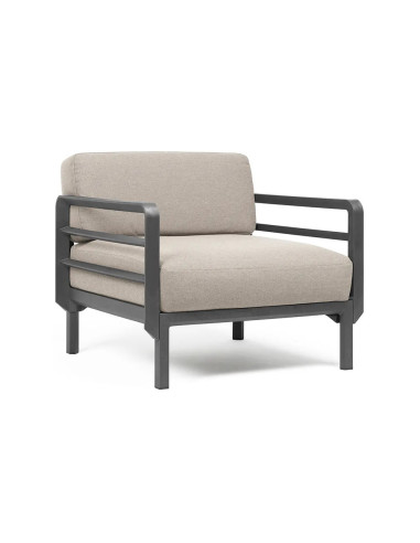 Fauteuil en résine MAXIMO 2 accoudoirs renforcé fibre de verre avec coussin - Structure couleur Basalto, coussin Perla