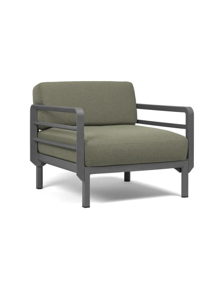 Fauteuil en résine MAXIMO 2 accoudoirs renforcé fibre de verre avec coussin - Structure couleur Basalto, coussin Timo