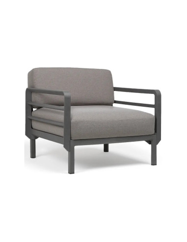 Fauteuil en résine MAXIMO 2 accoudoirs renforcé fibre de verre avec coussin - Structure couleur Basalto, coussin Lava