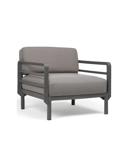 Fauteuil en résine MAXIMO 2 accoudoirs renforcé fibre de verre avec coussin - Structure couleur Basalto, coussin Lava