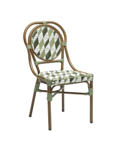 Chaise en aluminium wood walnut EMERAUDE assise et dossier tressage graphic