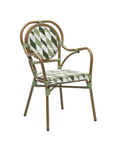 Fauteuil en aluminium wood walnut EMERAUDE assise et dossier tressage graphic