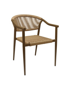 Fauteuil en aluminium wood walnut PHUKET assise et dossier tressage corde nature