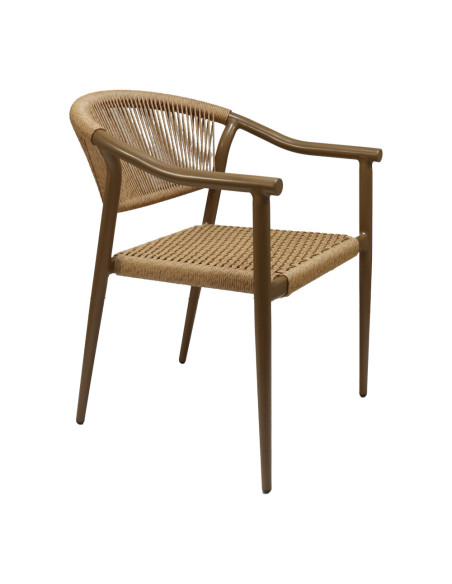 Fauteuil en aluminium wood walnut PHUKET assise et dossier tressage corde nature 2