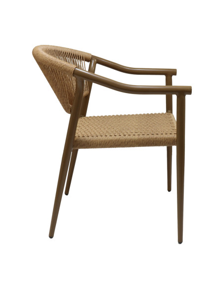 Fauteuil en aluminium wood walnut PHUKET assise et dossier tressage corde nature 3