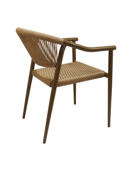Fauteuil en aluminium wood walnut PHUKET assise et dossier tressage corde nature 4