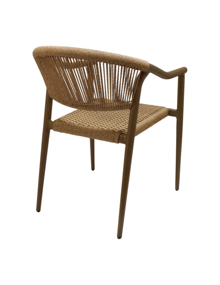 Fauteuil en aluminium wood walnut PHUKET assise et dossier tressage corde nature 5