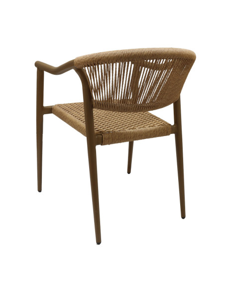 Fauteuil en aluminium wood walnut PHUKET assise et dossier tressage corde nature 7