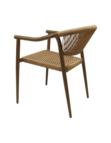 Fauteuil en aluminium wood walnut PHUKET assise et dossier tressage corde nature 8