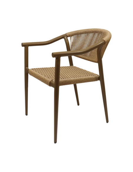 Fauteuil en aluminium wood walnut PHUKET assise et dossier tressage corde nature 10