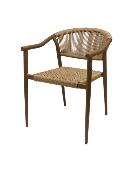Fauteuil en aluminium wood walnut PHUKET assise et dossier tressage corde nature 11