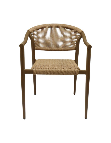 Fauteuil en aluminium wood walnut PHUKET assise et dossier tressage corde nature 12