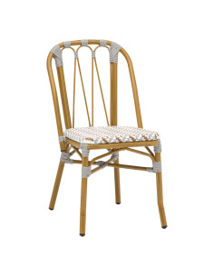 Chaise en aluminium wood naturel KRISTEN assise et dossier wicker gris fauve blanc