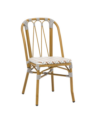 Chaise en aluminium wood naturel KRISTEN assise et dossier wicker gris fauve blanc