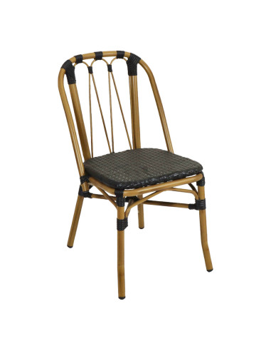 Chaise en aluminium wood naturel KRISTEN assise et dossier wicker noir