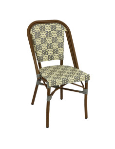 Chaise en aluminium wood walnut MONTMARTRE assise et dossier tressage wicker damier bicolore