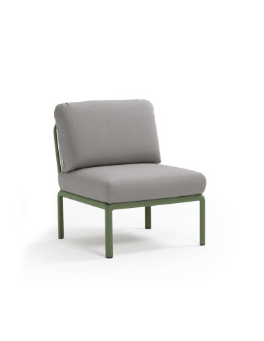 Chauffeuse en résine KOMODO vert agave renforcé en fibre de verre avec coussin grigio