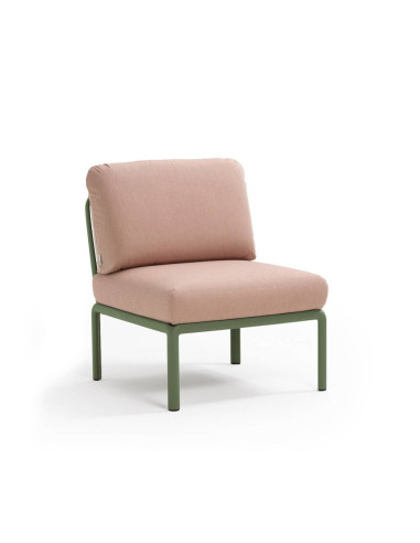 Chauffeuse en résine KOMODO vert agave renforcé en fibre de verre avec coussin rosa