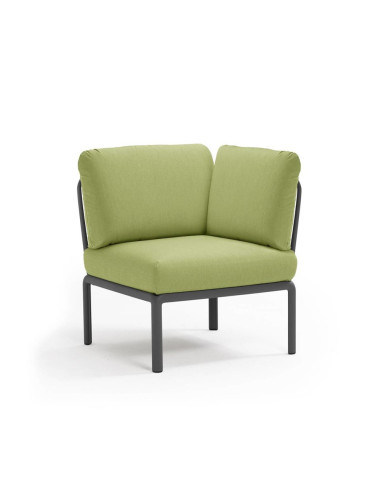 Chauffeuse d'angle en résine KOMODO anthracite renforcé en fibre de verre avec coussin avocado