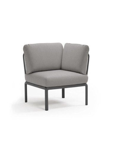 Chauffeuse d'angle en résine KOMODO anthracite renforcé en fibre de verre avec coussin grigio