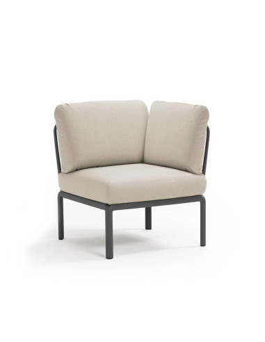 Chauffeuse d'angle en résine KOMODO anthracite renforcé en fibre de verre avec coussin panama
