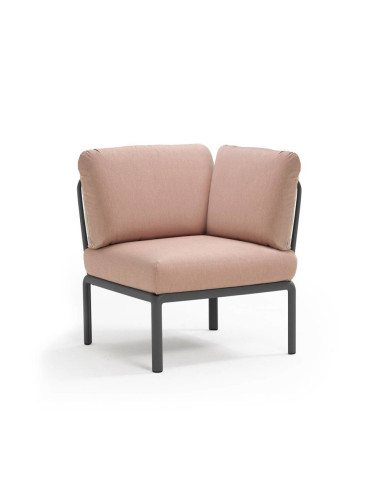 Chauffeuse d'angle en résine KOMODO anthracite renforcé en fibre de verre avec coussin rosa