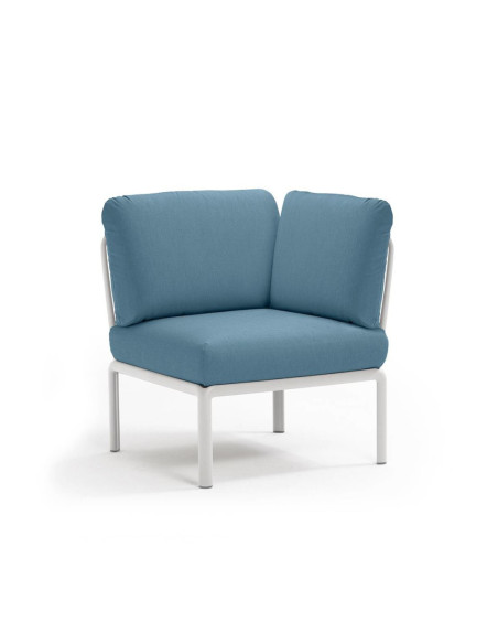 Chauffeuse d'angle en résine KOMODO blanc renforcé en fibre de verre avec coussin adriatic