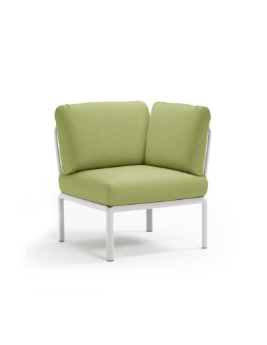 Chauffeuse d'angle en résine KOMODO blanc renforcé en fibre de verre avec coussin avocado