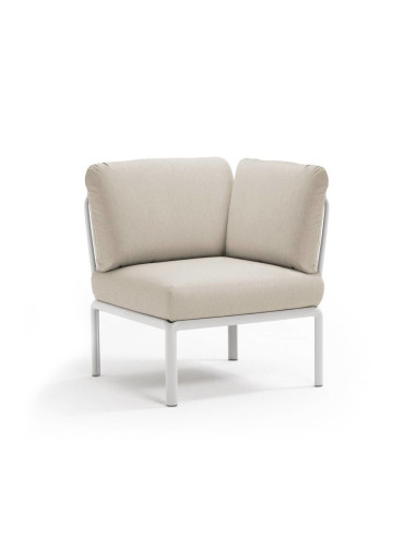 Chauffeuse d'angle en résine KOMODO blanc renforcé en fibre de verre avec coussin panama