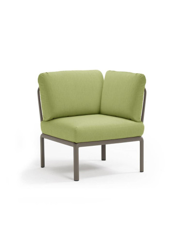 Chauffeuse d'angle en résine KOMODO taupe renforcé en fibre de verre avec coussin avocado