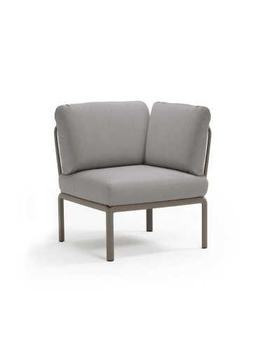 Chauffeuse d'angle en résine KOMODO taupe renforcé en fibre de verre avec coussin grigio