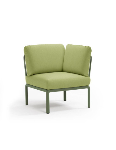 Chauffeuse d'angle en résine KOMODO vert agave renforcé en fibre de verre avec coussin avocado