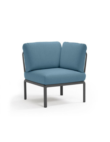 Chauffeuse d'angle en résine KOMODO anthracite renforcé en fibre de verre avec coussin adriatic